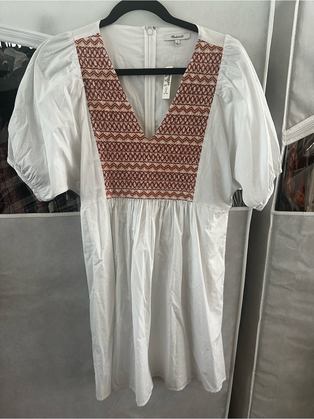 Madewell White Dress with Embroidered V-Neck Size M